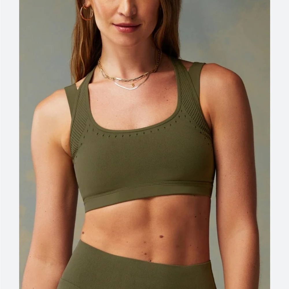 Fabletics Sculptknit Low Impact Sports Bra, Small Olive - Picture 3 of 4